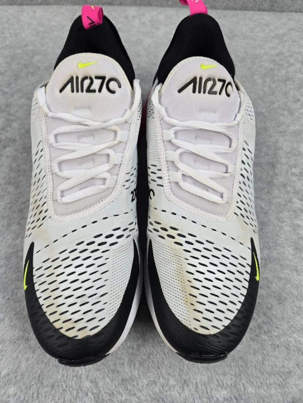 Nike Air Max 270 Mens Size 12 Shoes Sneakers White Volt Laser Fuschia